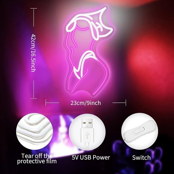 Lady Neon Wall Decor Pink White LED Light Sign for Preppy Room Decor Light - Picture 4 of 8